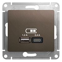 SCHNEIDER ELECTRIC GLOSSA USB Розетка A+С, 5В/2,4А, 2х5В/1,2 А, механизм, ШОКОЛАД (GSL000839)