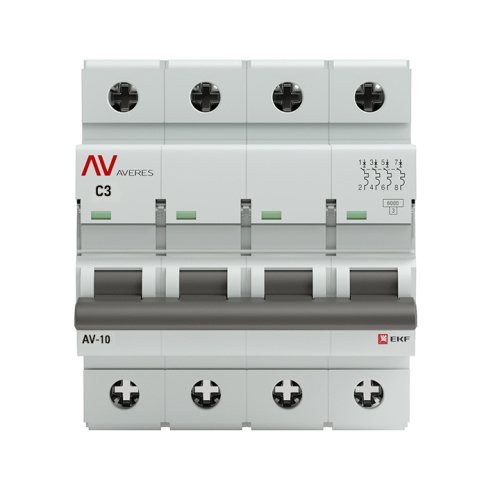 EKF Выключатель автоматический AV-10 4P 3A  (C) 10кА AVERES (mcb10-4-03C-av) фото 2