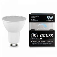 GAUSS Лампа светодиодная LED 5Вт GU10-dim, MR16, белый, диммируемая  (101506205-D)