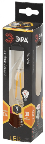 ЭРА Лампа светодиодная филаментная F-LED BXS-7W-827-E14  (филамент, свеча на ветру, 7Вт, тепл, E14  (10/1 (Б0027944)