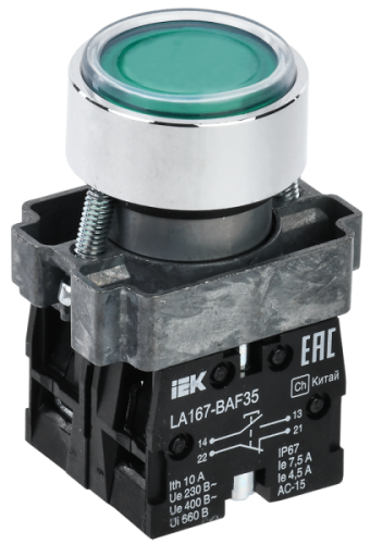 IEK Кнопка LA167-BAF35 d=22мм 1з+1р зеленая (BBT20-BAF35-3-22-67-K06)