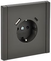 IEK FORTE&PIANO Розетка 1-местная с заземлением с защитными шторками винтовое крепление 16А USB A+C 18Вт FP347 серый  (FP-R14-16-U22-018-K03)