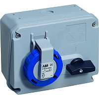 ABB Розетка кабельная 16А 2Р+Е IР67 с выключателем 250В CEWE  (216 MHS6W)  (2CMA167801R1000)