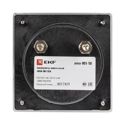 EKF Амперметр AM-A801 аналоговый на панель 80х80  (круглый вырез) 50А прямое подключение (ama-801-50) фото 3