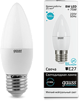 GAUSS Лампа светодиодная LED 8вт 230в, Е27, белый, свеча Elementary (33228)
