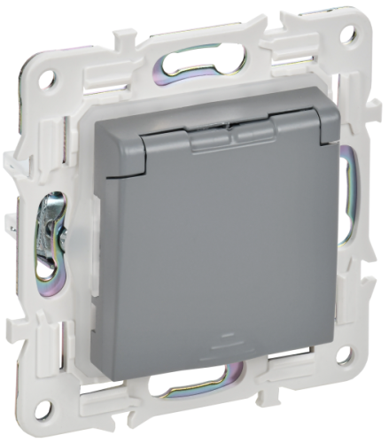 IEK SKANDY Розетка 1-местная с заземлением с защитными шторками и крышкой 16А IP44 SK-R11Gr серый  (SK-R16-16-44-K03)