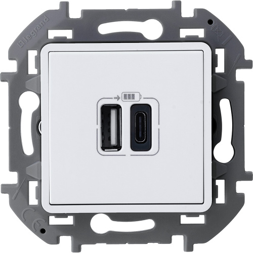 LEGRAND INSPIRIA Зарядное устройство   для скрытого монтажа , тип А-тип С, цвет &quot;Белый&quot;. Напряжение ~240В/=5В, максимальный зарядный ток 3000 мА (673760) фото 4