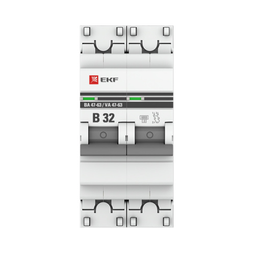EKF Выключатель автоматический двухполюсный 32А B ВА 47-63 6кА PROxima (mcb4763-6-2-32B-pro) фото 2