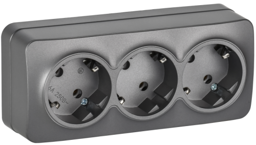 IEK GLORY Розетка 3-местная для открытой установки с заземлением без защитных шторок 16А РС23-3-ХСм сталь матовый  (ERH31-K46M-16)