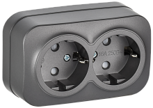 IEK GLORY Розетка 2-местная для открытой установки с заземлением с защитными шторками 16А РСш22-3-ХСм сталь матовый  (ERH24-K46M-16)