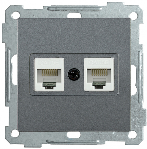 IEK РK10-2-Б Розетка двухместная компьютерная RJ45 Cat5e BOLERO антрацит IEK  (EKB25-K95)