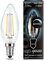 GAUSS Лампа светодиодная LED 5Вт 230в, E14 Filament белый, dim свеча,  (103801205-D)