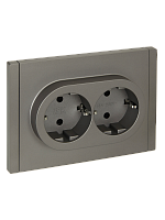 IEK FORTE&PIANO Розетка 2-местная с заземлением с защитными шторками безвинтовое крепление 16А FP523 сталь  (FP-R24-16-1-K46)