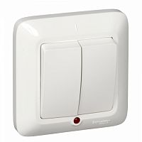 SCHNEIDER ELECTRIC ПРИМА Выключатель двухклавишный скрытый с подсветкой белый (VS5U-217-B)