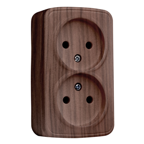 EKF Розетка 2-местная ОП Минск 10А без заземления темное дерево (EGR10-102-40)