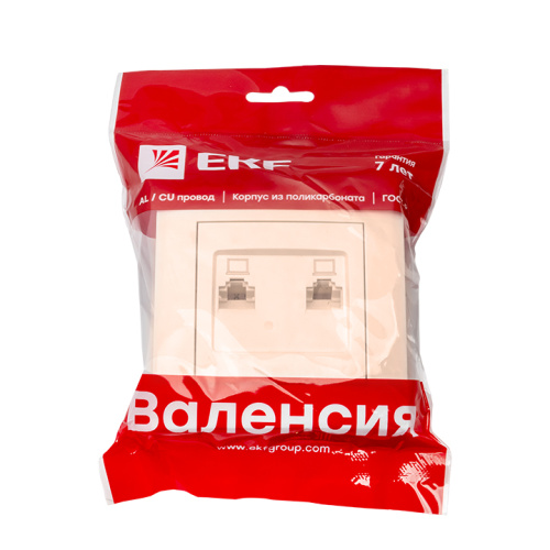 EKF Валенсия розетка компьютерная RJ-45 2-местная кремовая  PROxima (EWK02-035-20) фото 3