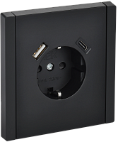 IEK FORTE&PIANO Розетка 1-местная с заземлением с защитными шторками винтовое крепление 16А USB A+C 18Вт FP147 черный  (FP-R14-16-U22-018-K02)