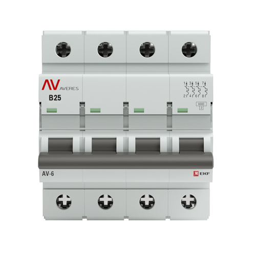 EKF Выключатель автоматический AV-6 4P 25A  (B) 6кА AVERES (mcb6-4-25B-av) фото 2