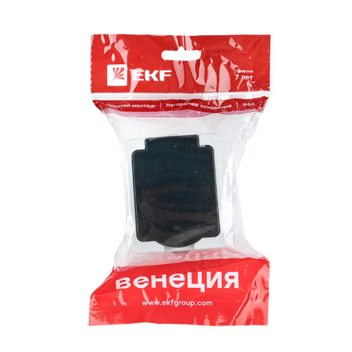 EKF Венеция Розетка 16А с заземлением с крышкой со шторками IP54 серый (EVR16-029-30-540) фото 3
