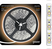 GAUSS Лента светодиодная LED 2835/120-SMD 9.6W 12V DC, теплый белый 5м (312000110)