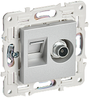 IEK SKANDY Розетка двойная TV+RJ45 кат.6E SK-A15S серебряный  (SK-AK20-2-K23)