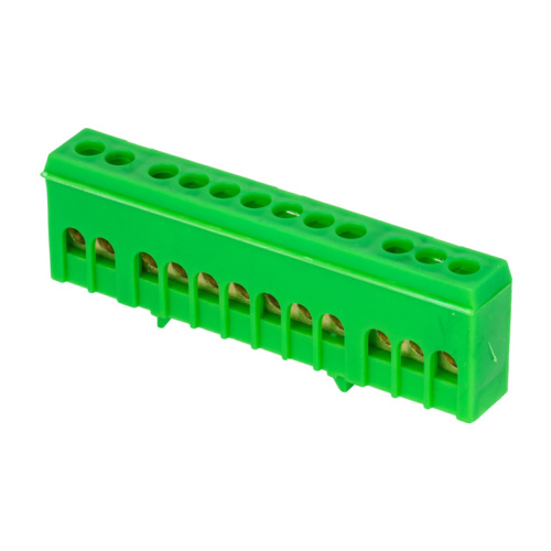EKF Шина 0 PE  (6х9мм) 12 отверстий латунь зеленый изолированный корпус на DIN-рейку розничный стикер PR (sn0-63-12-ig-r)