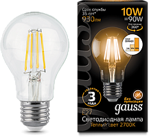 GAUSS Лампа светодиодная LED 10Вт E27 2700К Filament A60 step dimmable  (102802110-S)