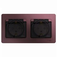 SCHNEIDER ELECTRIC Розетка GLOSSA двойная с заземлением со шторками в сборе IP44 баклажановый (GSL001147)