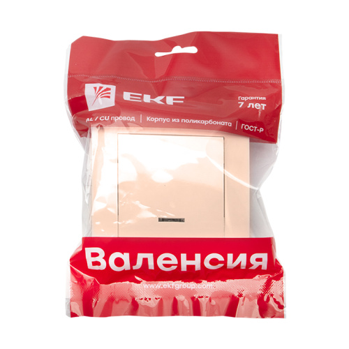 EKF Валенсия выключатель 1-кл. 10А кремовый с индикатором EKF PROxima (EWV10-121-20) фото 3