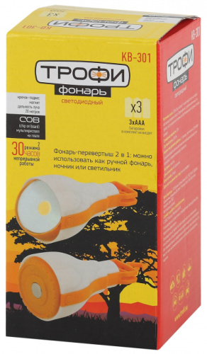 ЭРА Фонарь светодиодный KB-301 Трофи кемпинг 2в1 [COB, 3xAAA, крюк, магнит, карт]  (25/50/750)  (Б0036603)