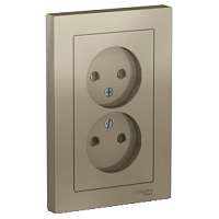 SCHNEIDER ELECTRIC ATLASDESIGN розетка двойная без заземления со шторками, 16А, в сборе, шампань (ATN000522)