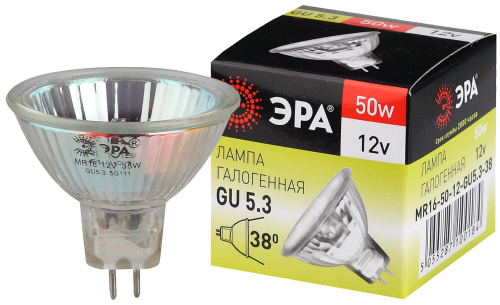 ЭРА Лампа накаливания галогенная GU5.3-MR16-50W-12V-CL  (галоген, софит, 50Вт, нейтр, GU5.3)  (10/200/600 (C0027358) фото 2
