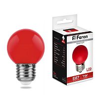 FERON Лампа светодиодная LED 1вт Е27 красный (шар) (LB-37) (25116)
