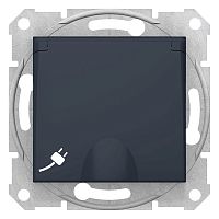 SCHNEIDER ELECTRIC Sedna Розетка с заземлением со шторками с крышкой в рамку графит (SDN3100170)
