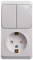 SCHNEIDER ELECTRIC ЭТЮД Блок открытой установки Розетка с зеземлением со шторками + Выключатель двухклавишный белый (BPA16-202B)