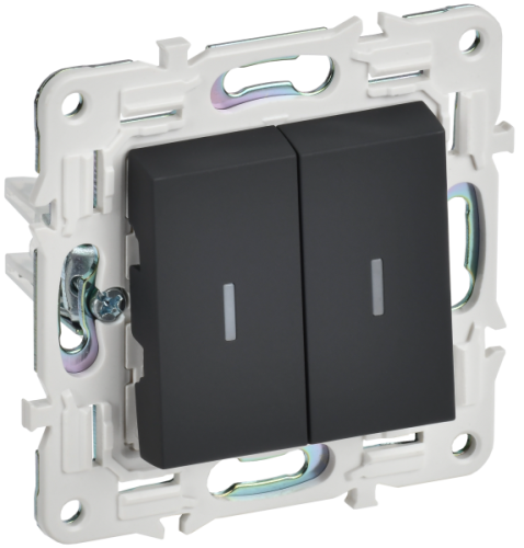 IEK SKANDY Выключатель 2-клавишный проходной с индикацией 10А SK-V10G графит  (SK-V22-1-10-K53)