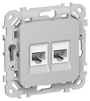 FLITE Розетка 2-местная компьютерная RJ45 категория 5Е UTP  алюминий (FI-K22-1-K47)