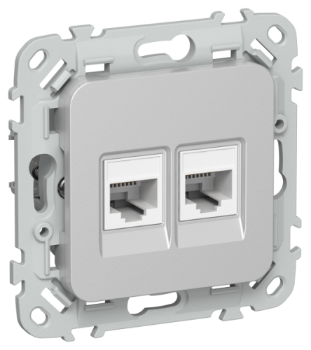 FLITE Розетка 2-местная компьютерная RJ45 категория 5Е UTP  алюминий (FI-K22-1-K47)