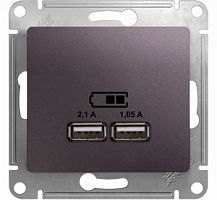 SCHNEIDER ELECTRIC Розетка GLOSSA USB 5В/2100мА 2х5В/1050мА механизм сиреневый туман (GSL001433)