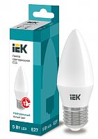 IEK Лампа светодиодная LED 5вт E27 белый матовая свеча ECO (LLE-C35-5-230-40-E27)