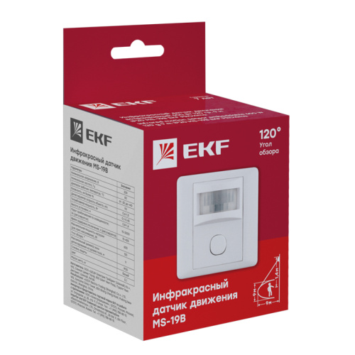 EKF Датчик движения ИК встраиваемый 600Вт 120гр. до 9м IP20 MS-19B PROxima (dd-ms-19B) фото 2