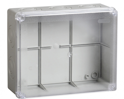 IEK Коробка КМ41275 распаячная для открытой проводки 240х195х90мм IP44 (RAL7035 прозрачный красный кабельные вводы 5 шт) (UKO10-240-195-090-K51-44)
