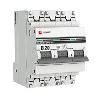 EKF Выключатель автоматический трехполюсный 20А В ВА47-63 4.5кА PROxima (mcb4763-3-20B-pro)
