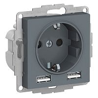 SCHNEIDER ELECTRIC РОЗЕТКА ATLASDESIGN 16А c 2 USB A+A, 5В/2,4А, 2х5В/1,2А, механизм, ГРИФИЛЬ (ATN000730)