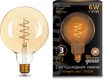 GAUSS Лампа светодиодная LED 6Вт E27 Golden 2400К Filament G120 Flexible  (158802008)