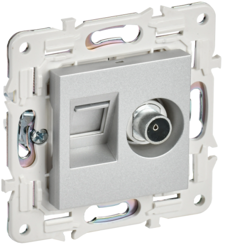 IEK SKANDY Розетка двойная TV+RJ45 кат.5E SK-A14S серебряный  (SK-AK20-1-K23)