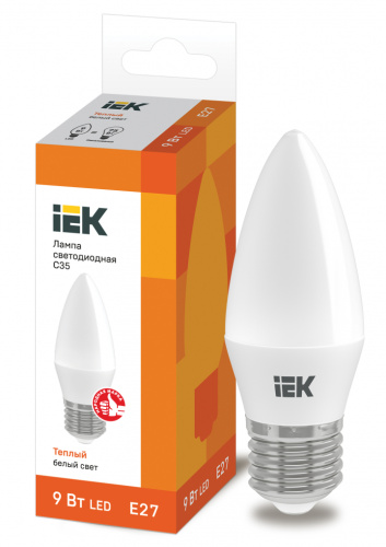 IEK Лампа светодиодная LED 9вт Е27 тепло-белый матовая свеча ECO (LLE-C35-9-230-30-E27) IEK Лампа светодиодная LED 9вт Е27 тепло-белый матовая свеча ECO (LLE-C35-9-230-30-E27)