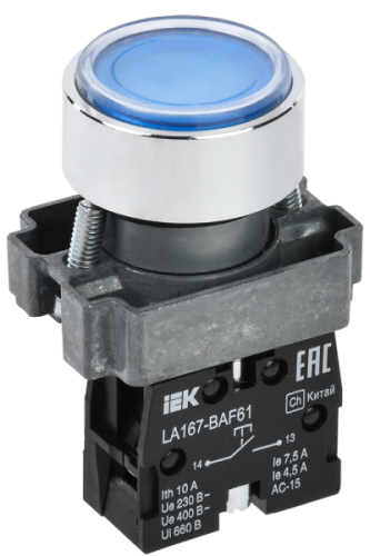 IEK Кнопка LA167-BAF61 d=22мм 1з синяя (BBT20-BAF61-1-22-67-K07)