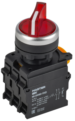 IEK Переключатель с подсветкой на 2 положения 1NO+1NC красный MASTER  (MI-SW60-11XD-3-14-2-K04)