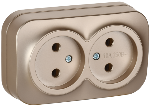 IEK GLORY Розетка 2-местная для открытой установки без заземления без защитных шторок 10А РС22-2-ХШм шампань матовый  (ERH20-K37M-10)